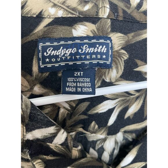 Indygo Smith Men's 2XT Hawaiian Button-Up Shirt Black & Tan Floral SS Casual - Picture 3 of 3